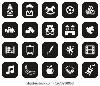 Kindergarten Or Day Care Icons White On Black Flat Design Set Big