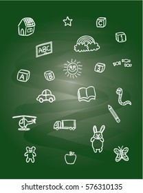 Kindergarten doodle with green background (Vector art)