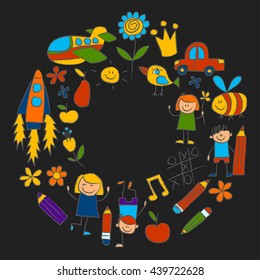 Kindergarten doodle pictures Color chalks