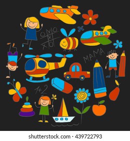Kindergarten doodle pictures Color chalks