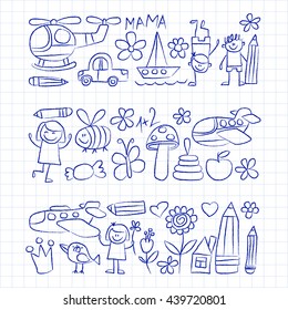 Kindergarten doodle pictures on notepad paper