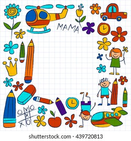 Kindergarten doodle pictures on notepad paper
