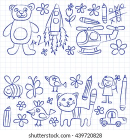 Kindergarten doodle pictures on notepad paper