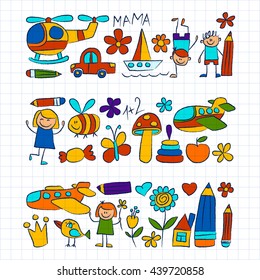 Kindergarten doodle pictures on notepad paper