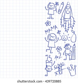 Kindergarten doodle pictures on notepad paper