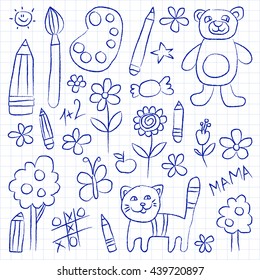 Kindergarten doodle pictures on notepad paper
