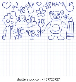 Kindergarten doodle pictures on notepad paper