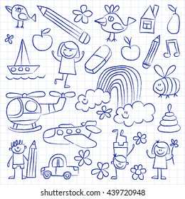 Kindergarten doodle pictures on notepad paper