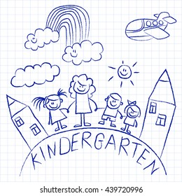 Kindergarten doodle pictures on notepad paper