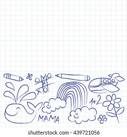 Kindergarten doodle pictures on notepad paper