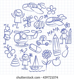 Kindergarten doodle pictures on notepad paper