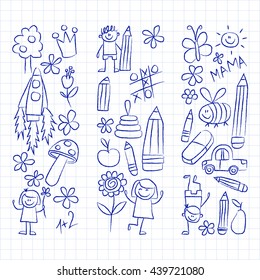 Kindergarten doodle pictures on notepad paper