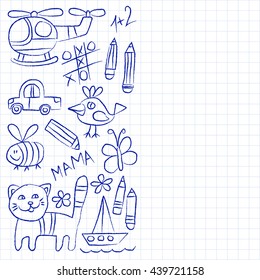 Kindergarten doodle pictures on notepad paper
