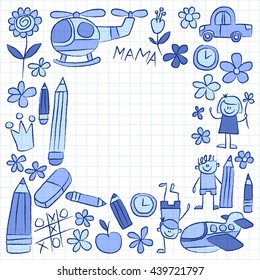 Kindergarten doodle pictures on notepad paper