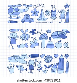 Kindergarten doodle pictures on notepad paper