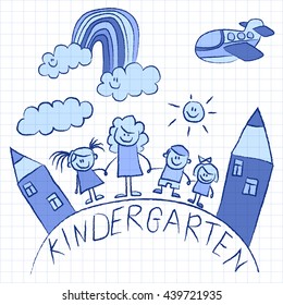 Kindergarten doodle pictures on notepad paper