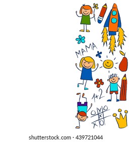 Kindergarten doodle pictures On white background