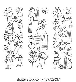 Kindergarten doodle pictures White background