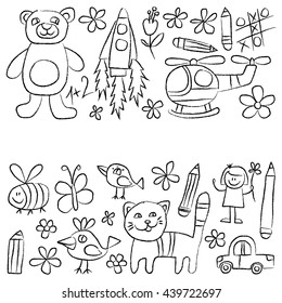 Kindergarten doodle pictures White background