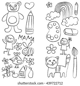 Kindergarten doodle pictures White background