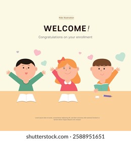 Kindergarten and elementary school entrance children character vector illustration