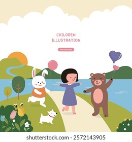 Kindergarten entrance children character vector illustration