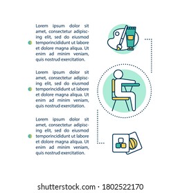 Kindergarten facilities concept icon with text. Early toddlers development and growth. PPT page vector template. Brochure, magazine, booklet design element with linear illustrations