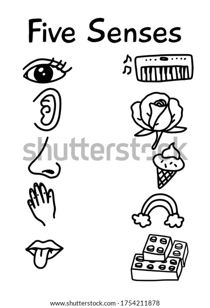 Kindergarten Five Senses Worksheet Printable Activity: เวกเตอร์สต็อก ...