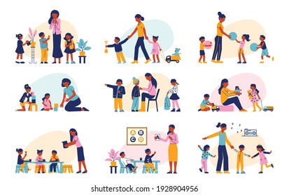 Kindergarten flat composition set isolated vector illustration