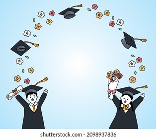  Kindergarten friends graduating illustration set. Bouquet, diploma, graduation cap, tie, decoration. Vector drawing. Hand drawn style.