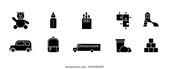 Kindergarten Glyph Fill Icon Vector Set