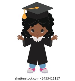 Ilustración de dibujos animados de Vector de niña de graduación de jardín de infantes