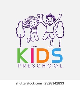 kindergarten hand draw logo vector