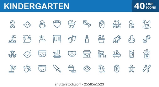 Kindergarten icon set. Contains related to play, kids, toy, preschool, kid, boy. Minimalist collection for mobile and web apps. Editable vector illustration.