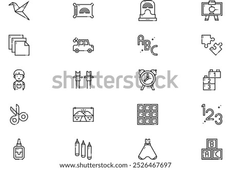 Kindergarten icons collection is a vector illustration with editable stroke.