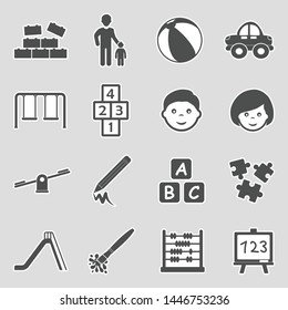 Kindergarten Icons. Sticker Design. Vector Illustration.