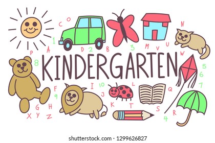 Kindergarten illustration, cartoon, back to school 