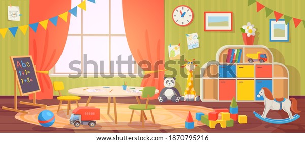 Kindergarten Interior Daycare Nursery Furniture Kid Stock Vector ...