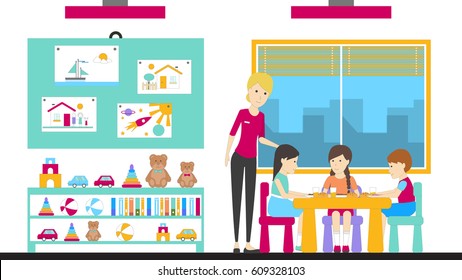 Kindergarten interior. Preshool for children Playing and learning.