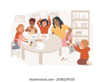 Kindergarten isolated concept vector illustration. Child daycare service, preschool program, early education, pre k childcare, primary schooling, transitional kindergarten vector concept.