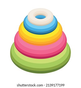 Kindergarten isometric composition with isolated image of toy ring stacker on blank background vector illustration