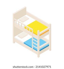 Composición isométrica del jardín de infancia con imagen aislada de una cama doble con una escalera en la ilustración vectorial de fondo en blanco