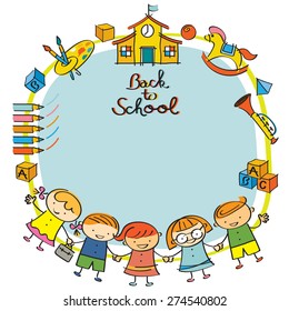 Kindergarten, Kids Back to School Frame, Drawing Style, Preschool, Education, Learning and Study Concept