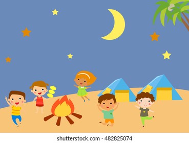 Kindergarten kids camping 