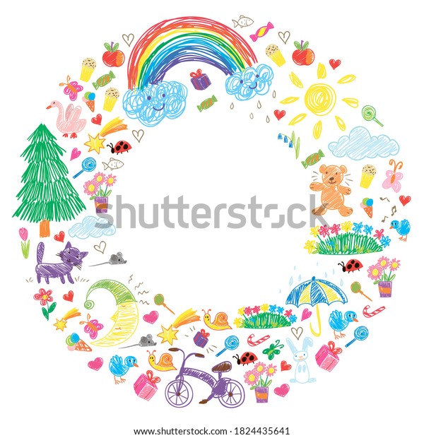Kindergarten. Kids drawing
style. Family. Mother, father, sister, brother. Boys and girls.
Vector pattern.