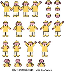 Crianças do jardim de infância ilustração vetor plana com emoções bonitas