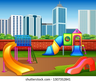 Kindergarten or kids playground in city park
