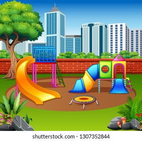Kindergarten or kids playground in city park