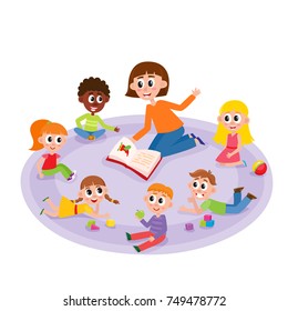 Kindergarten Kids Teacher Reading Book Comic Stock Vector (Royalty Free ...