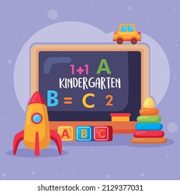 kindergarten lettering and chalkboard icons